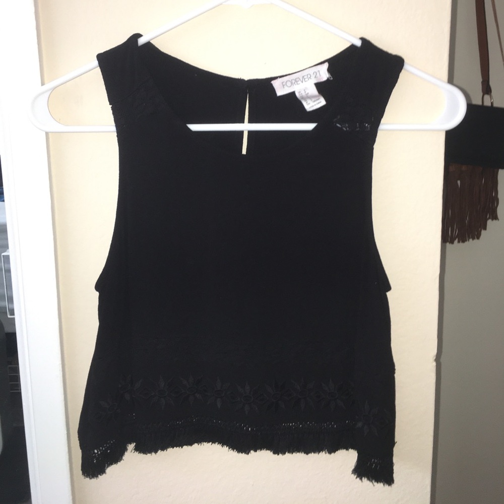 Black Fringe Bottom Cropped Tank